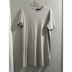 Theory Tan‎ white stripe short sleeve shirt dress size Medium